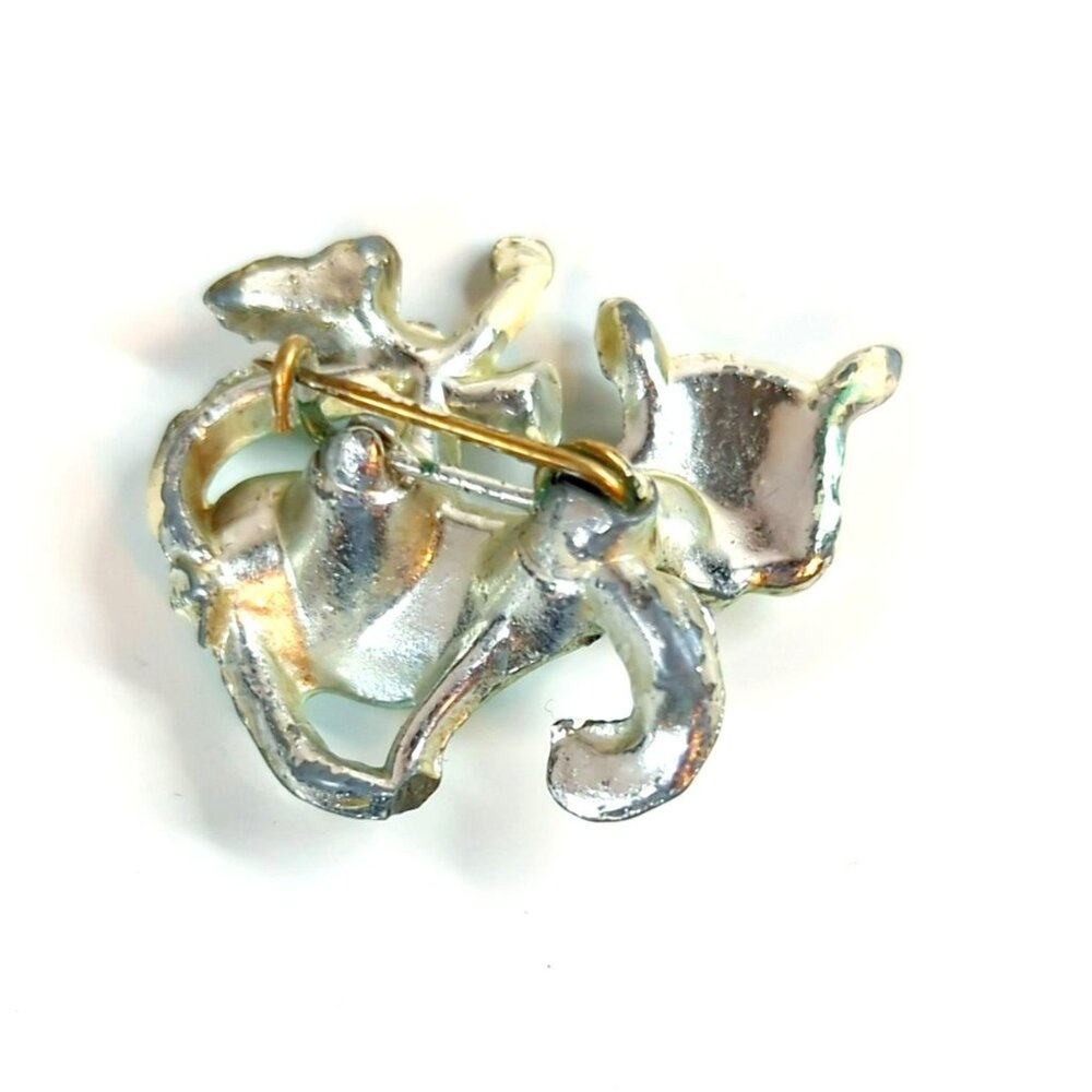 Vintage Green Enamel Cat Silver Tone Brooch Pin 1 Inch Tall - Picture 5 of 6